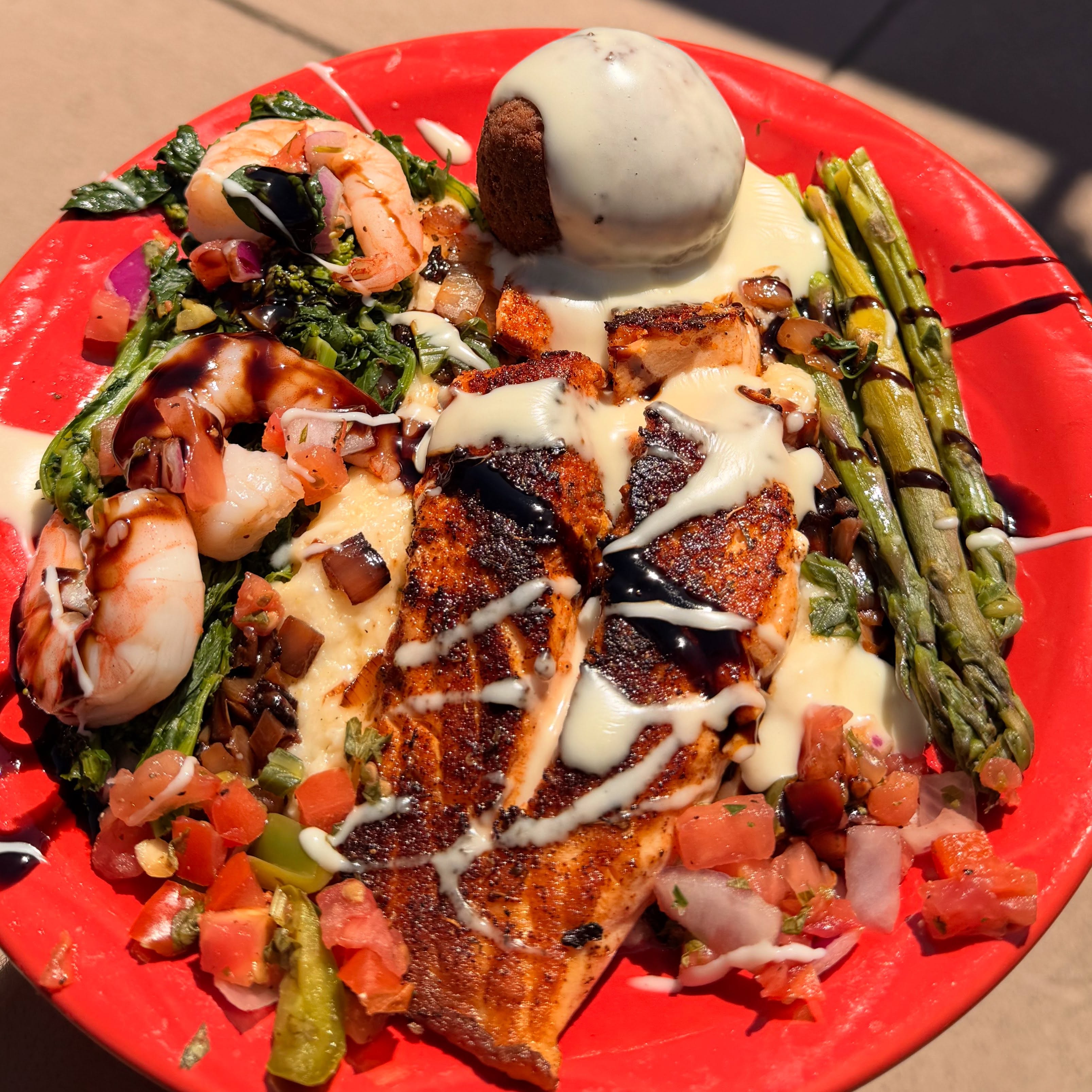 Blackened Salmon with asparagus on special #supportsmallbusiness #supportlocal #brunch